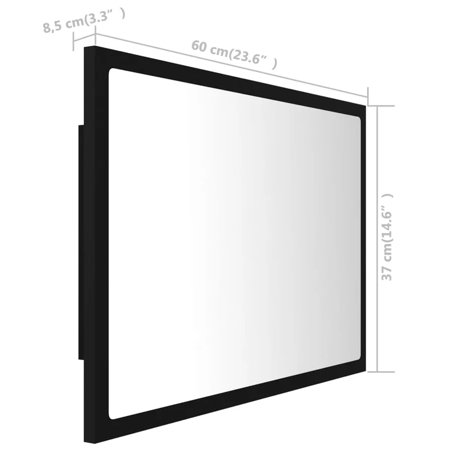 Miroir à LED de salle de bain Noir 60x8,5x37 cm Acrylique - 12