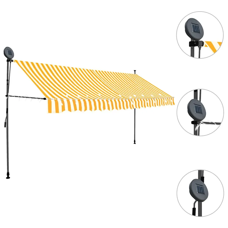 Auvent manuel rétractable avec LED 400 cm Blanc et orange - 3