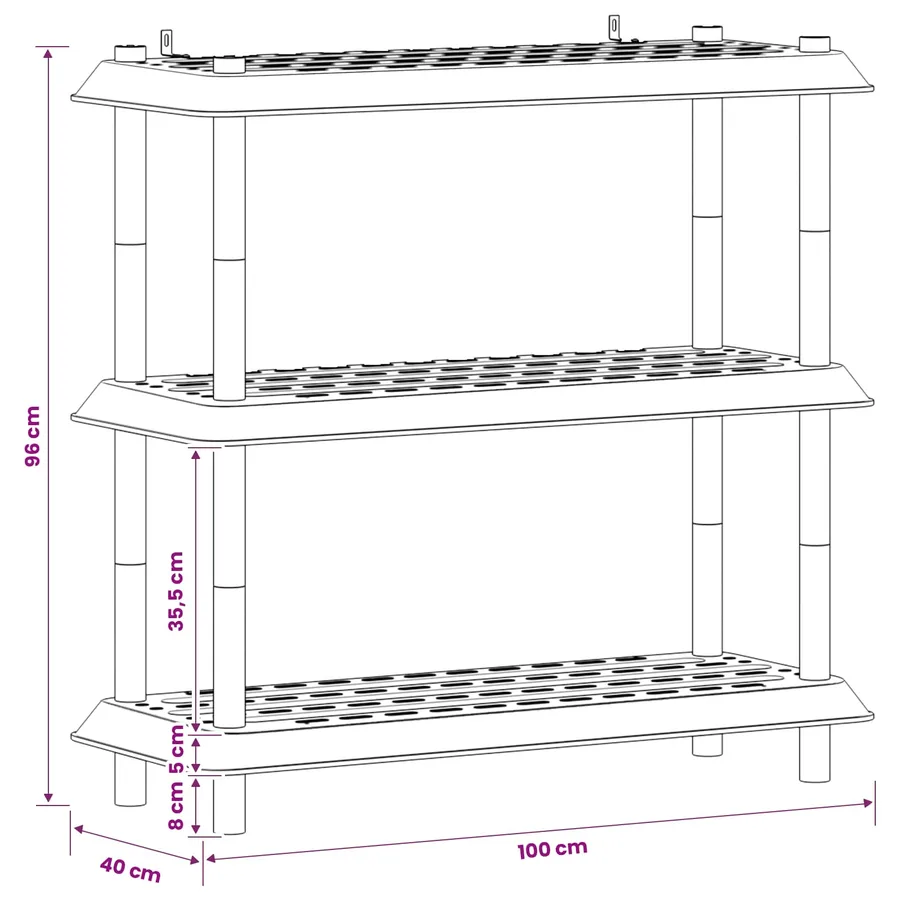 Unité de rangement 3 niveaux 100 x 40 x 96 cm PP Marron - 8