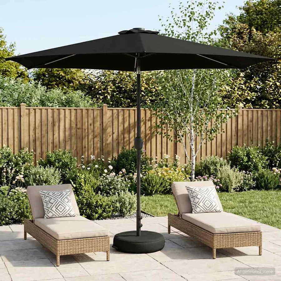 Parasol de jardin avec lumières LED et base 300 x 300 cm