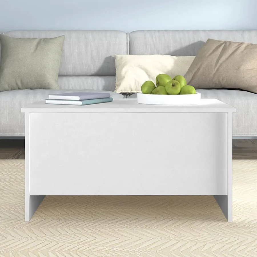 Table basse blanc 80x55,5x41,5 cm bois d'ingénierie - 7