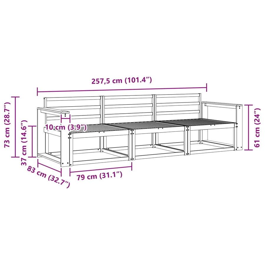 Ensemble de canapés d'extérieur 3 pcs Blanc 257,5 x 83 x 73 cm - 5
