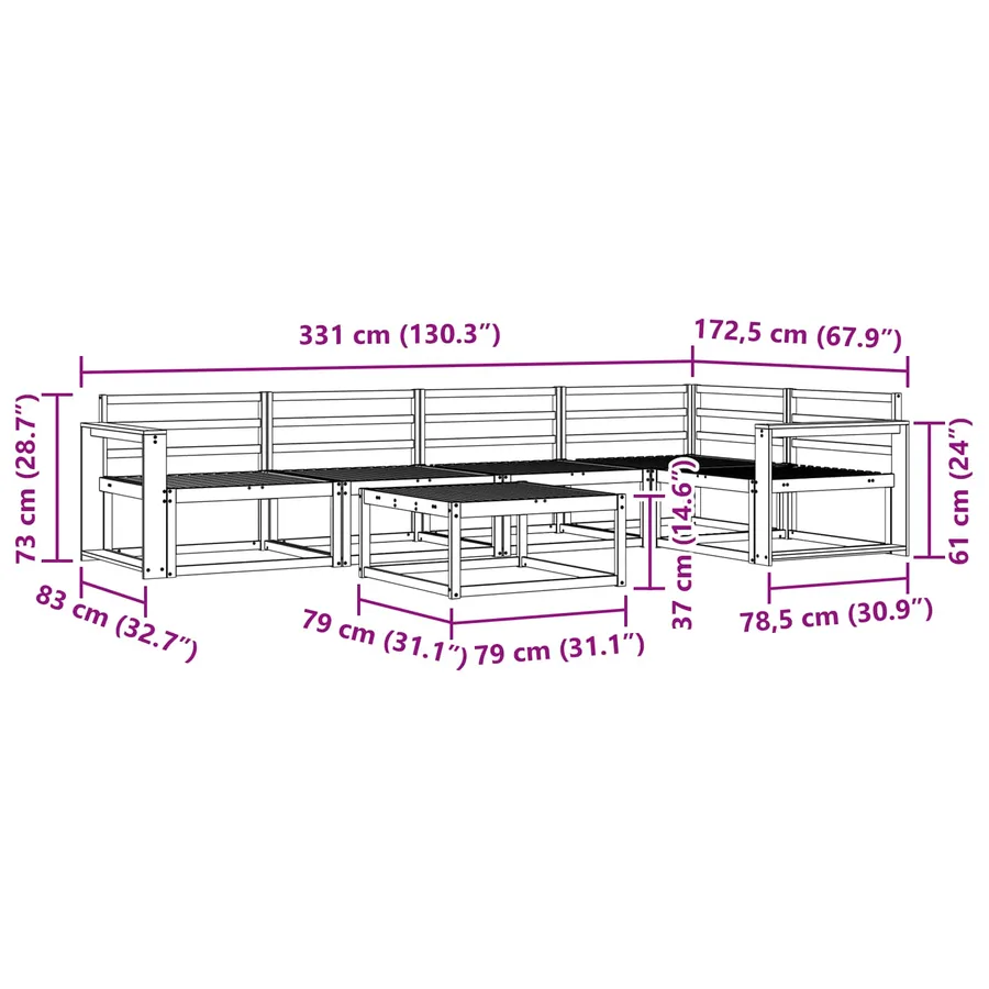 Ensemble de canapés d'extérieur 6 pcs Blanc 79 x 79 x 37 cm - 9