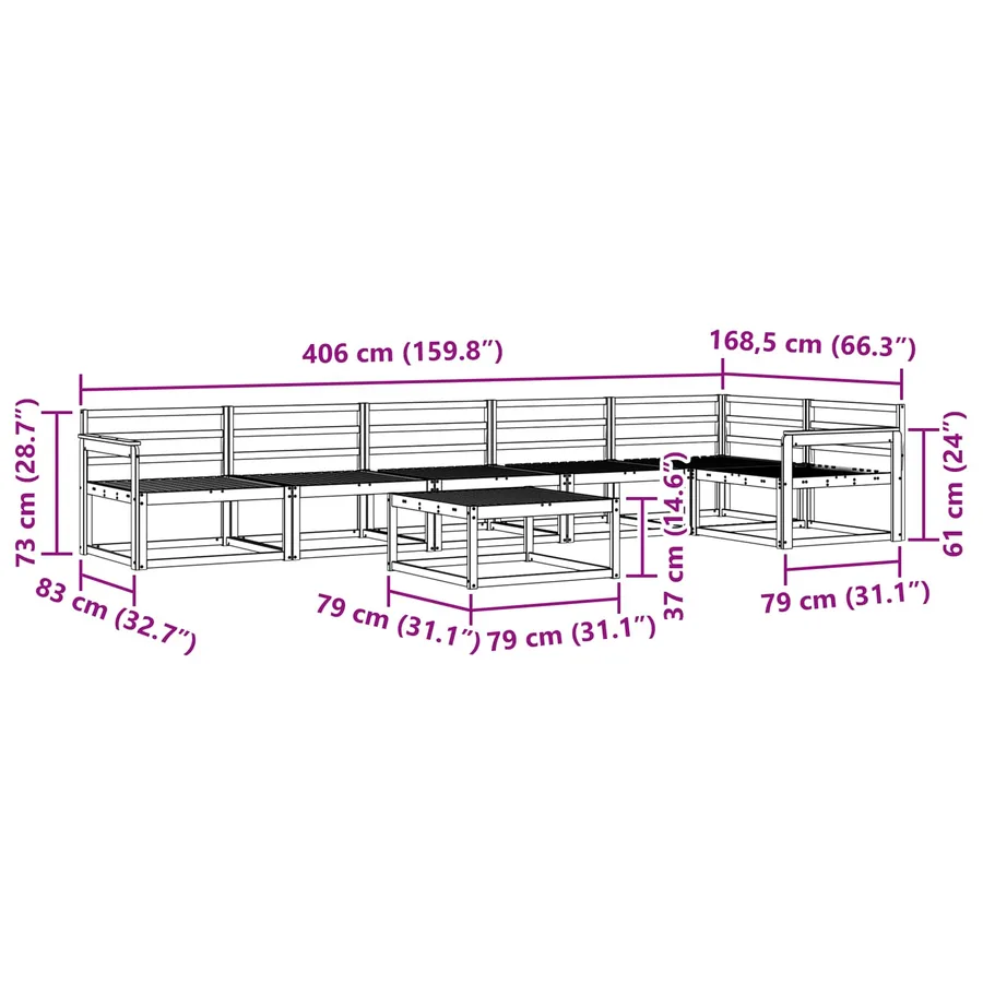 Ensemble de canapés d'extérieur 7 pcs Blanc 79 x 79 x 37 cm - 9