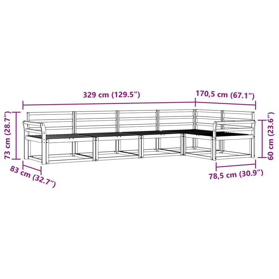 Ensemble de canapés d'extérieur 5 pcs Blanc 329 x 170,5 x 73 cm - 7