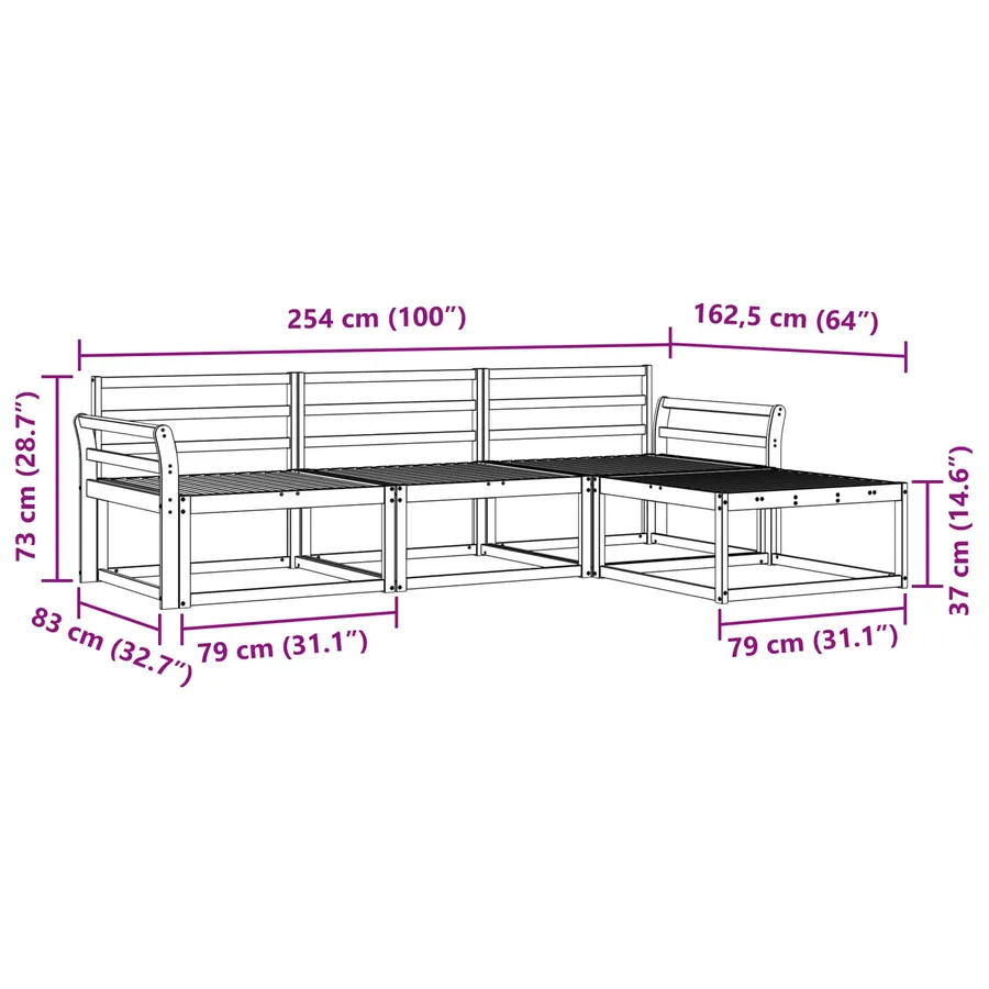 Ensemble de canapés d'extérieur 4 pcs Blanc 254 x 162,5 x 73 cm - 7