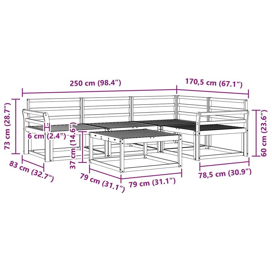 Ensemble de canapés d'extérieur 5 pcs Blanc 79 x 79 x 37 cm - 8