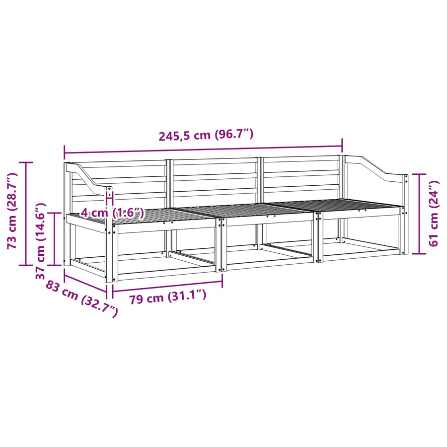 Ensemble de canapés d'extérieur 3 pcs Blanc 245,5 x 83 x 73 cm - 5