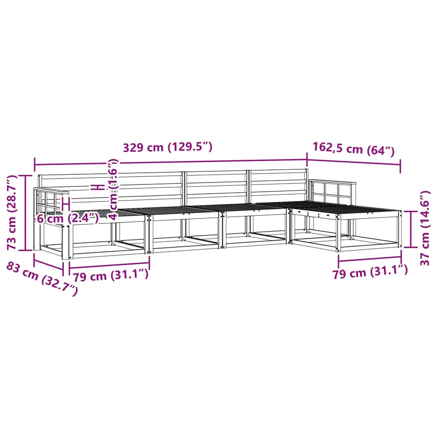 Ensemble de canapés d'extérieur 5 pcs Blanc 329 x 162,5 x 73 cm - 7