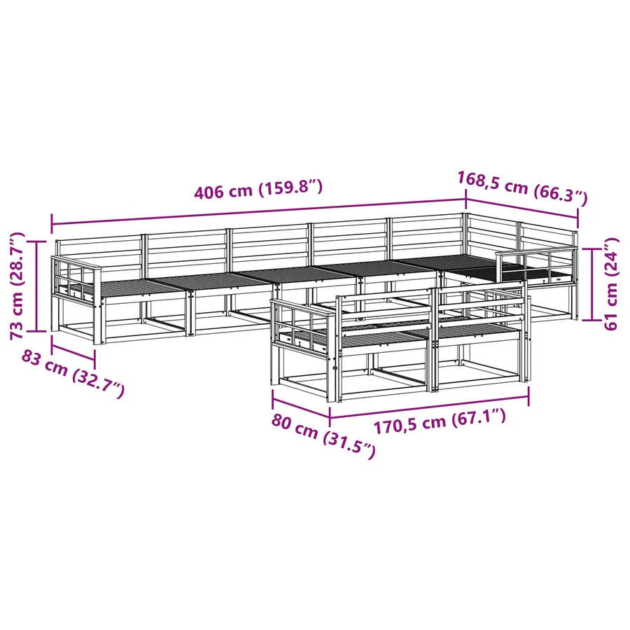 Ensemble de canapés d'extérieur 8 pc Blanc Bois d'Acacia Massif - 7