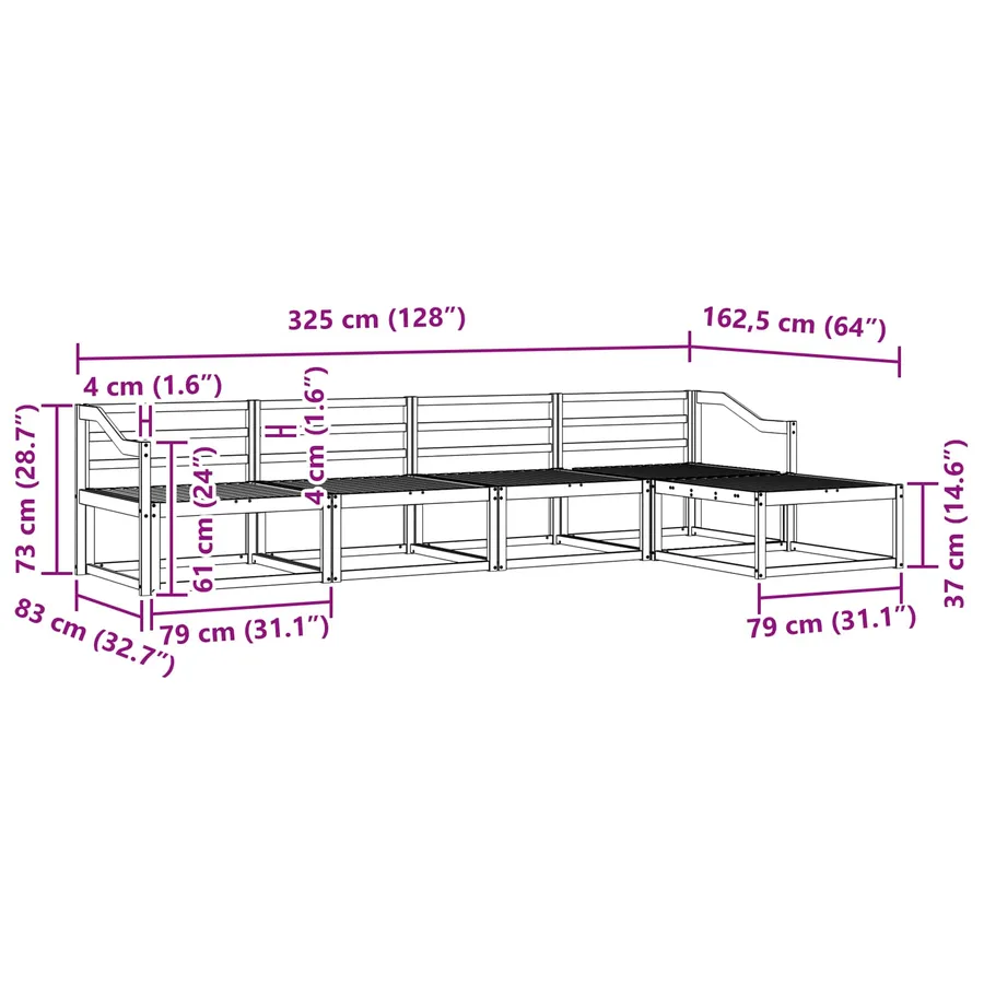 Ensemble de canapés d'extérieur 5 pcs Blanc 325 x 162,5 x 73 cm - 7