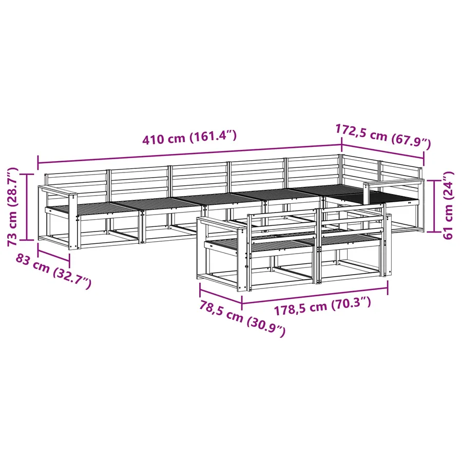 Ensemble de canapés d'extérieur 8 pc Blanc Bois d'Acacia Massif - 7