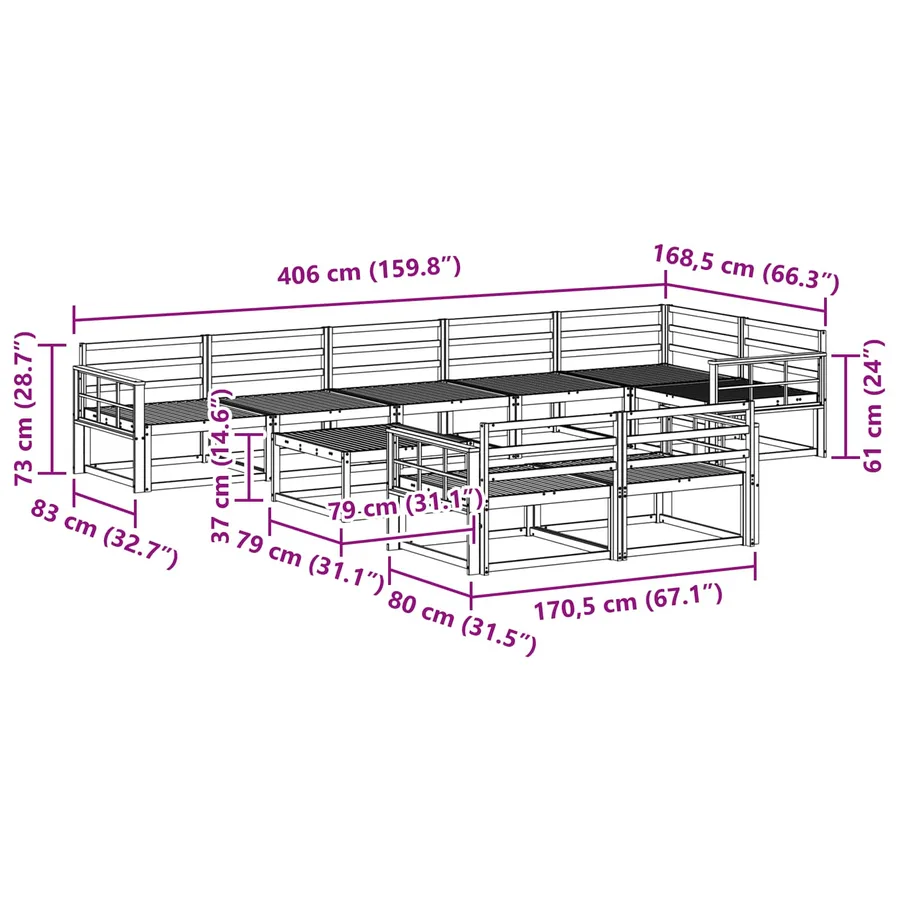 Ensemble de canapés d'extérieur 9 pcs Blanc 79 x 79 x 37 cm - 9