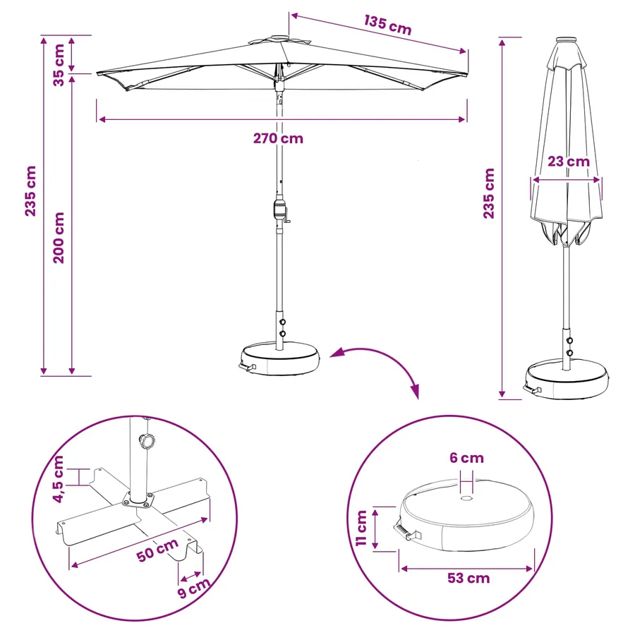 Parasol de jardin avec lumières LED et base 270 x 270 cm - 8
