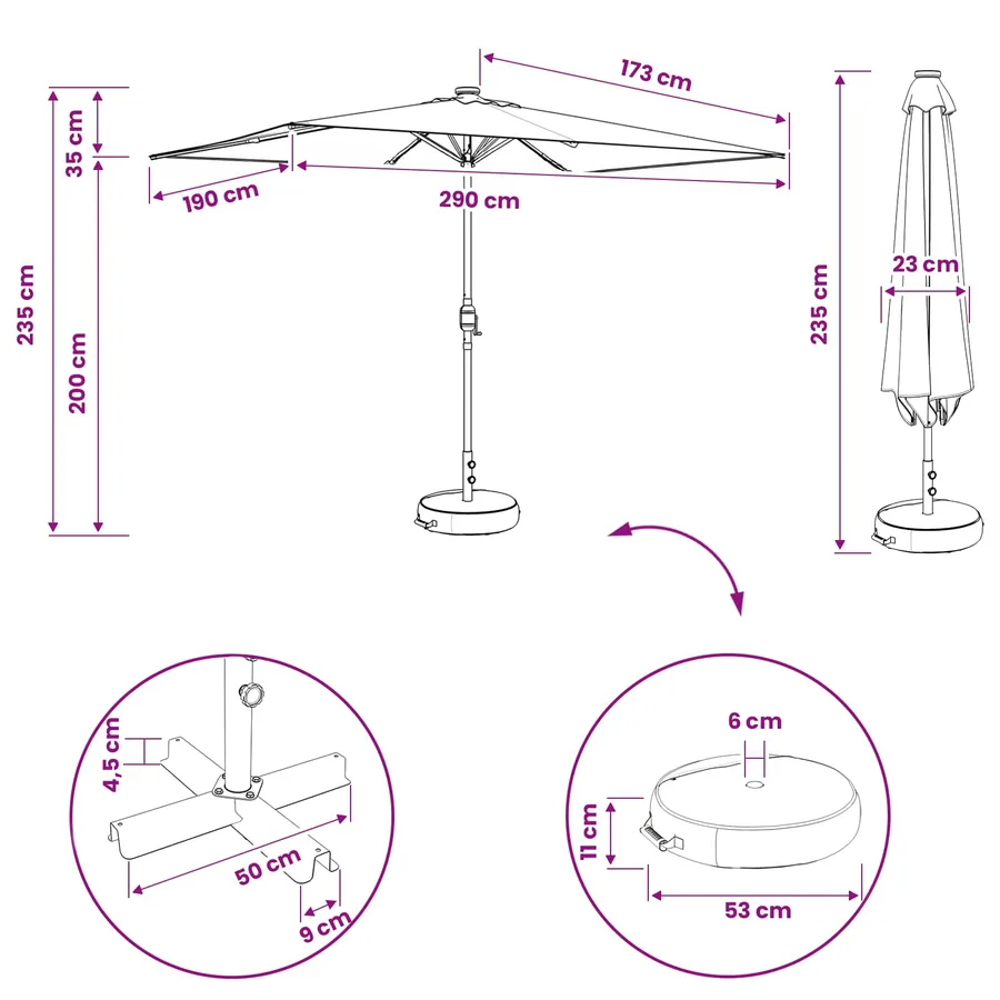 Parasol de jardin avec lumières LED et base 200 x 300 cm - 8
