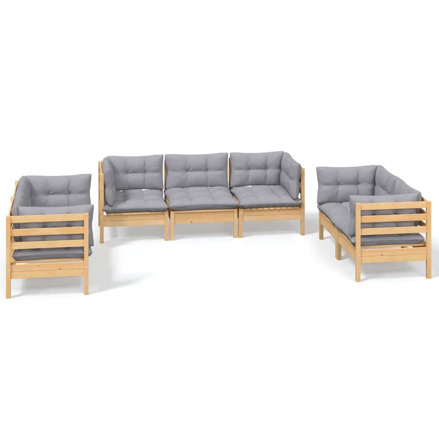 Salon de jardin 7 pcs avec coussins gris bois de pin massif - 2