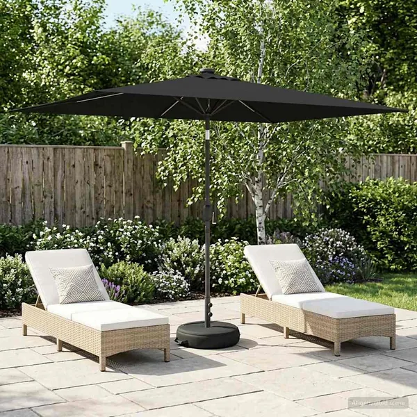 Parasol de jardin avec lumières LED et base 200 x 300 cm