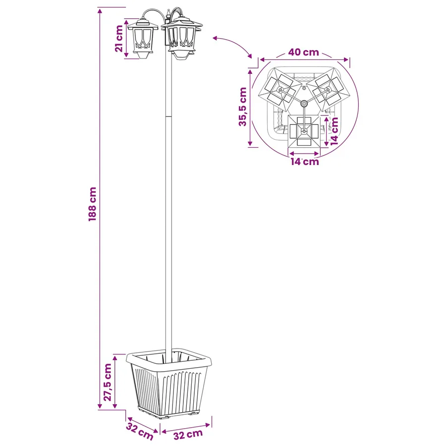 Lampadaire à 3 têtes Noir 32 x 32 x 188 cm Aluminium et ABS - 10