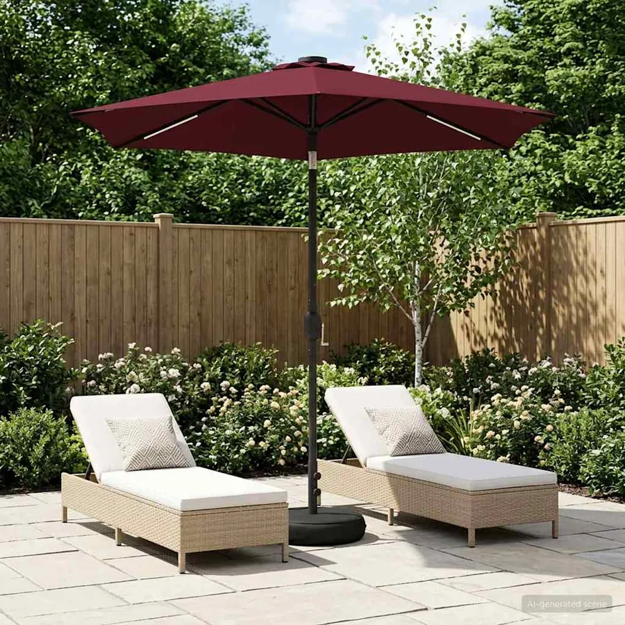 Parasol de jardin avec lumières LED et base 230 x 230 cm