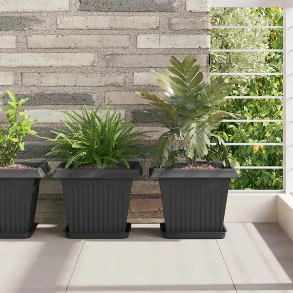 Plateau carré à fleurs 6 pcs Noir 21 x 21 x 2 cm Plastique