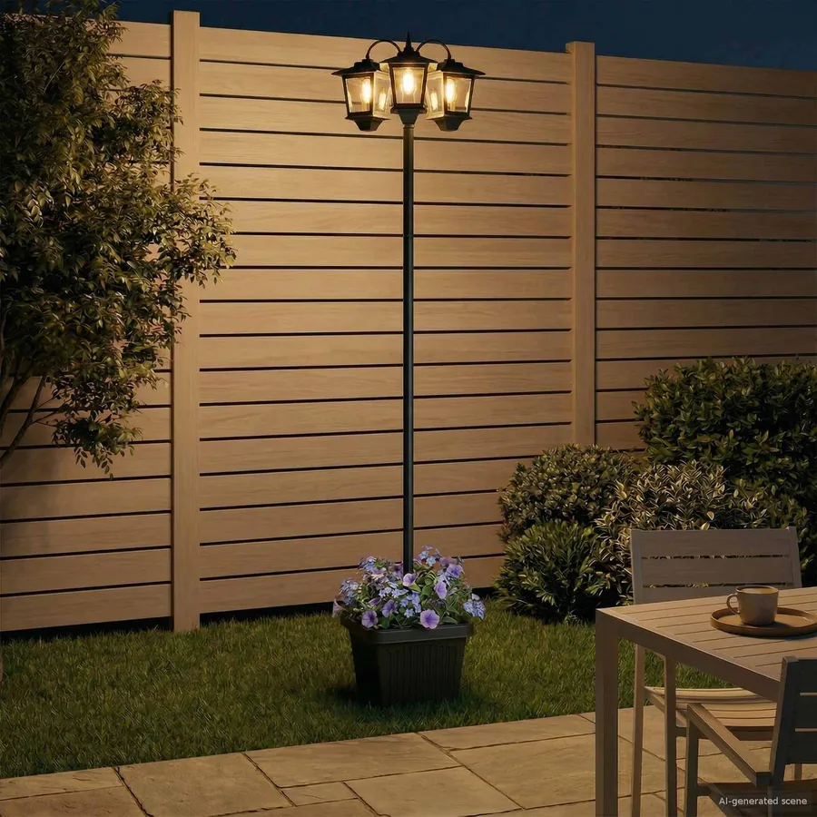 Lampadaire 3 brins avec jardinière Noir 32 x 32 x 188 cm