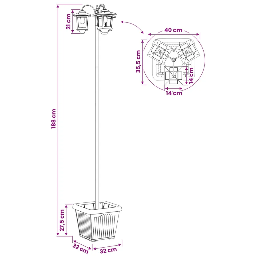 Lampadaire 3 brins avec jardinière Noir 32 x 32 x 188 cm - 10