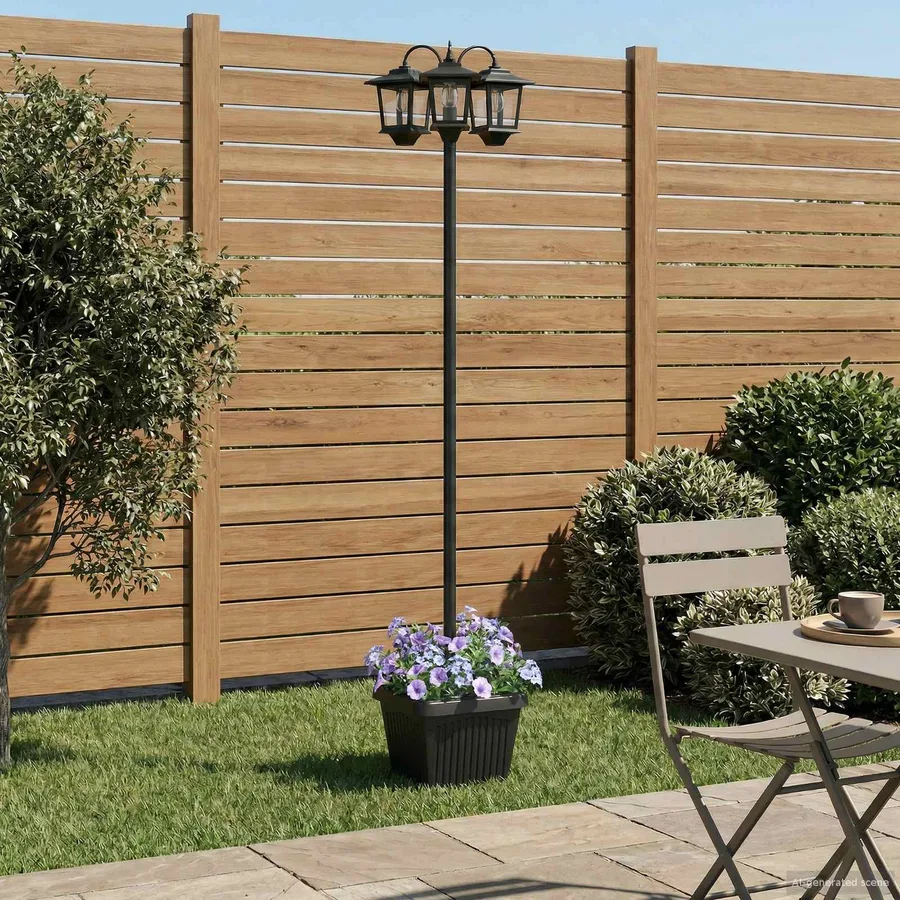 Lampadaire 3 brins avec jardinière Noir 32 x 32 x 188 cm - 4