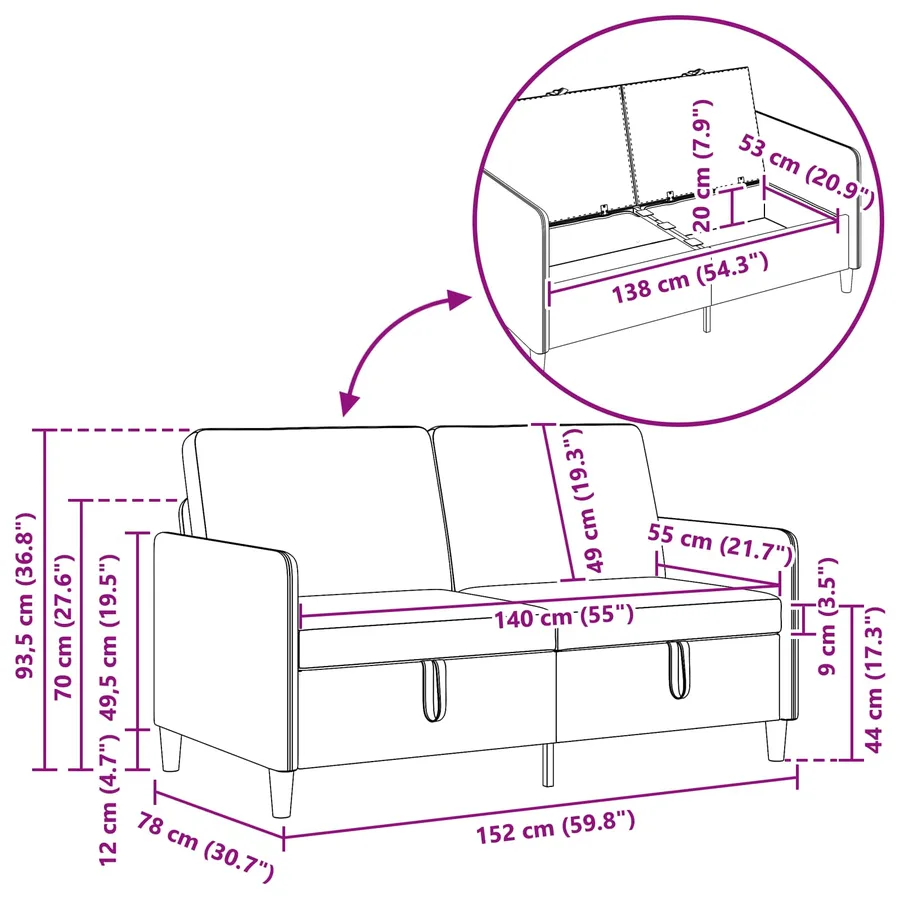 Sofa avec rangement Crème 152 x 78 x 87 cm Polyester - 7