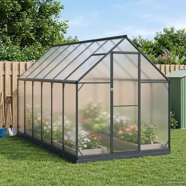 Serre de jardin avec porte Anthracite 183,5 x 363,5 x 207 cm