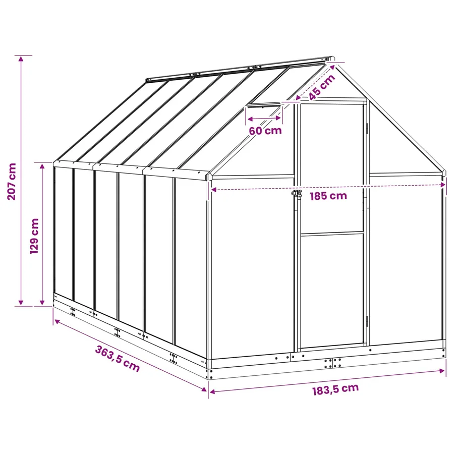 Serre de jardin avec porte Anthracite 183,5 x 363,5 x 207 cm - 9