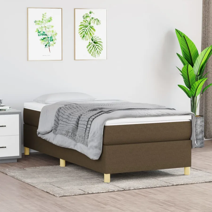 Cadre de lit à lattes marron foncé 90x190 cm tissu