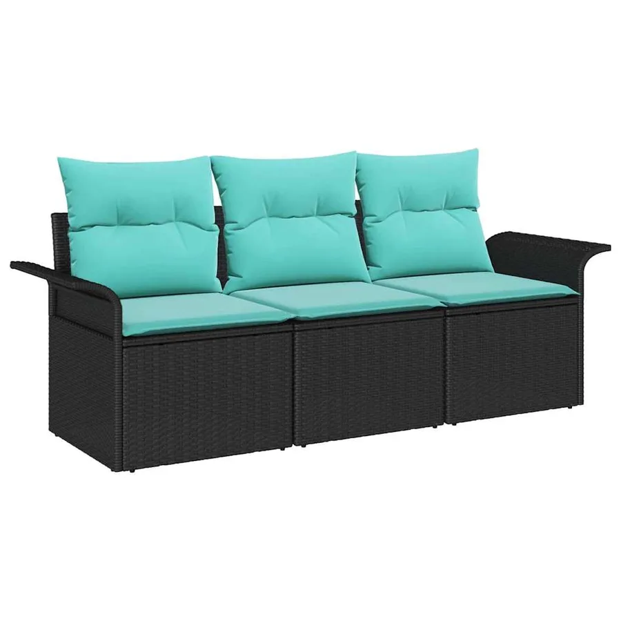 Ensemble de Canapés avec coussin 3 pcs Noir et Bleu polyrotin - 2