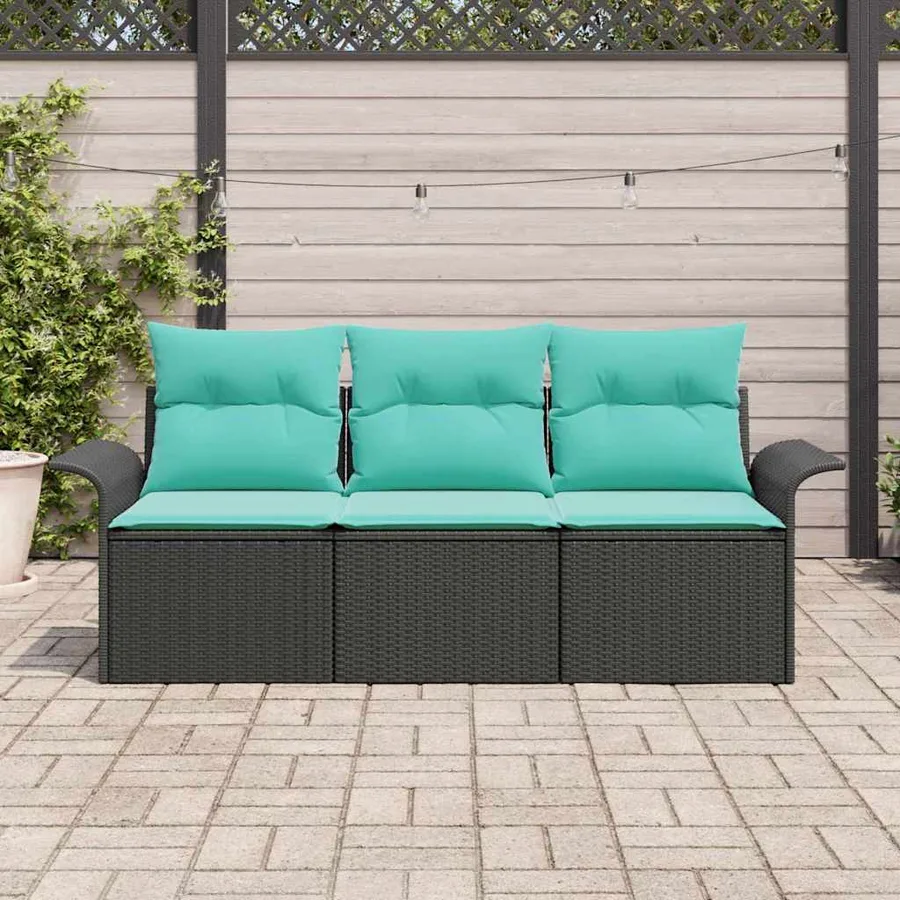 Ensemble de Canapés avec coussin 3 pcs Noir et Bleu polyrotin - 3