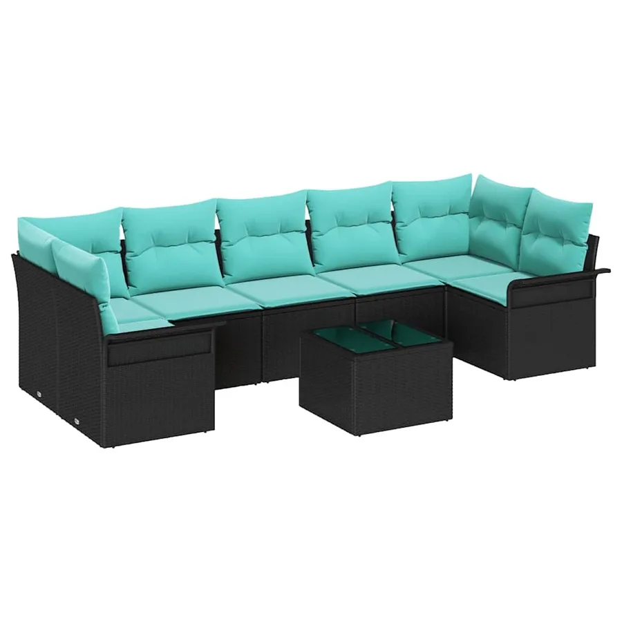 Ensemble de canapé de jardin 8 pcs Noir et turquoise polyrotin - 2