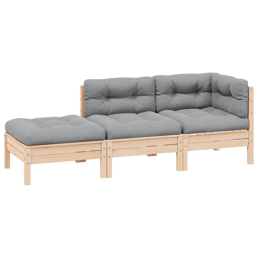 Salon de jardin 3 pcs avec coussins gris Bois de pin solide - 2