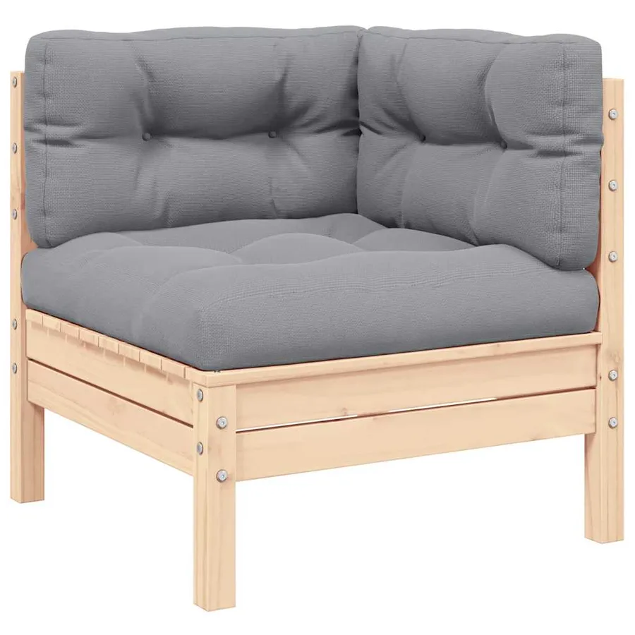 Salon de jardin 3 pcs avec coussins gris Bois de pin solide - 3