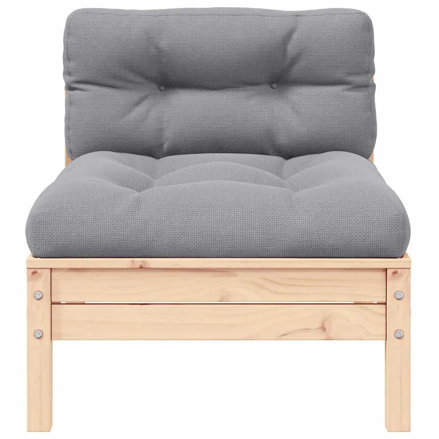 Salon de jardin 3 pcs avec coussins gris Bois de pin solide - 4