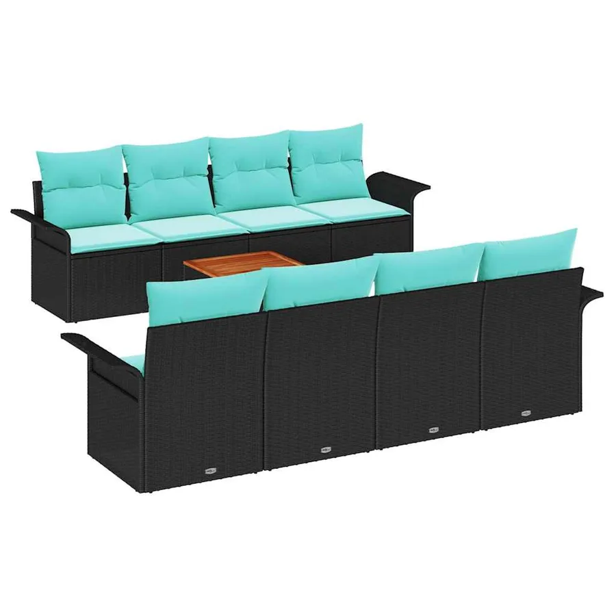 Ensemble de canapé de jardin 9 pcs Noir et turquoise polyrotin - 2