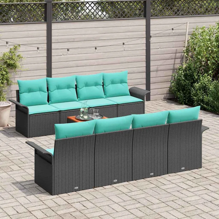 Ensemble de canapé de jardin 9 pcs Noir et turquoise polyrotin - 3