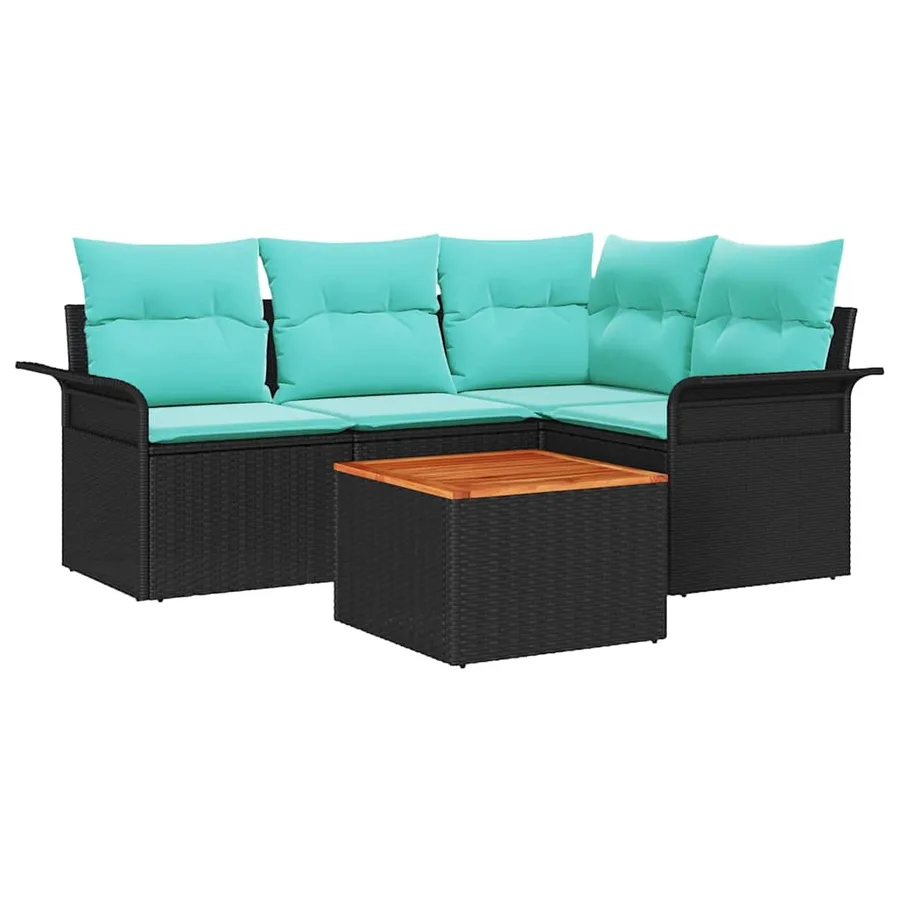 Ensemble de canapé de jardin 5 pcs Noir et turquoise polyrotin - 2