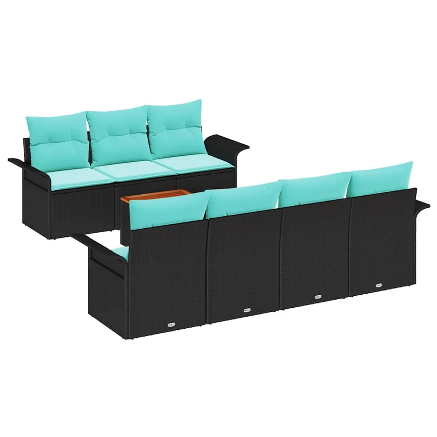 Ensemble de canapé de jardin 8 pcs Noir et turquoise polyrotin - 2