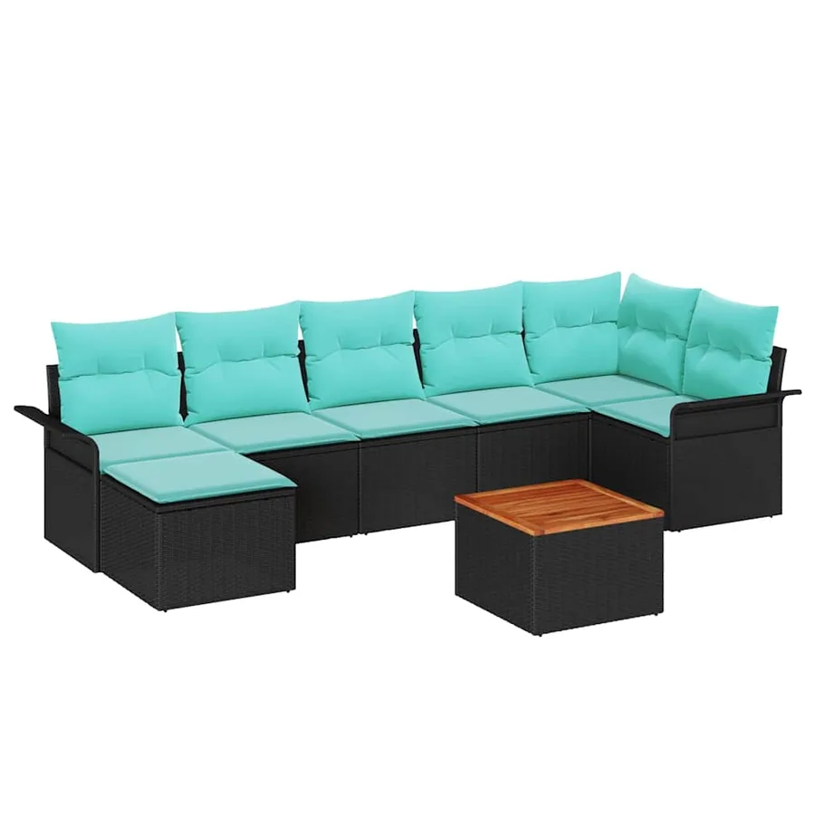 Ensemble de canapé de jardin 8 pcs Noir et turquoise polyrotin - 2