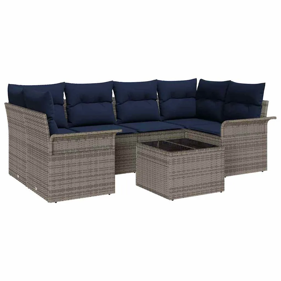 Ensemble de canapé de jardin 7 pcs Gris et marine polyrotin - 2