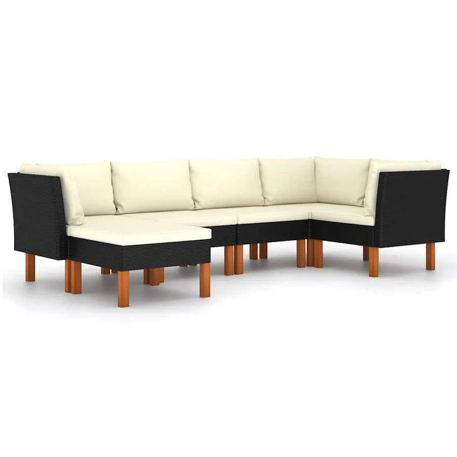 Salon de jardin 6 pcs avec coussins Résine tressée Noir - 2