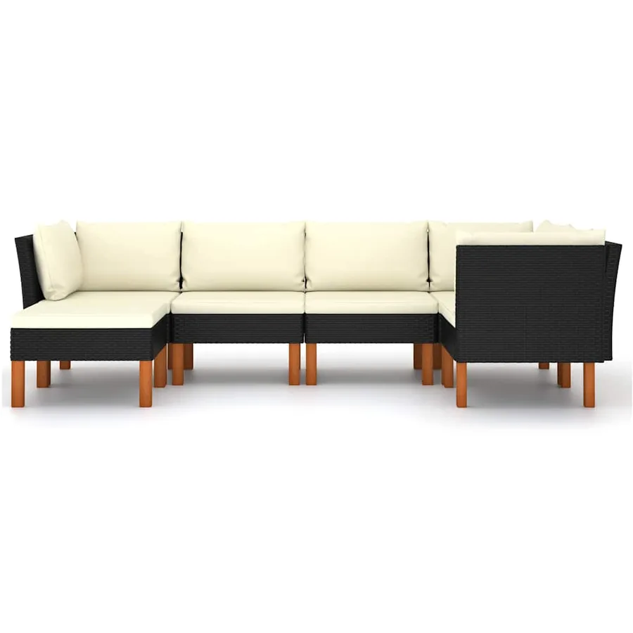 Salon de jardin 6 pcs avec coussins Résine tressée Noir - 3