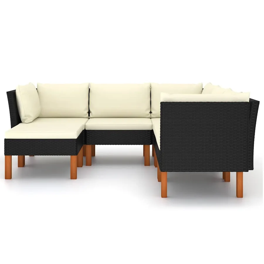 Salon de jardin 6 pcs avec coussins Résine tressée Noir - 5