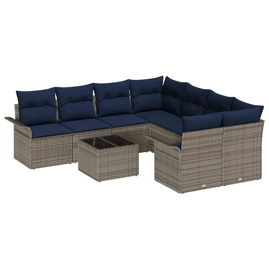 Ensemble de canapé de jardin 9 pcs Gris et marine polyrotin - 2