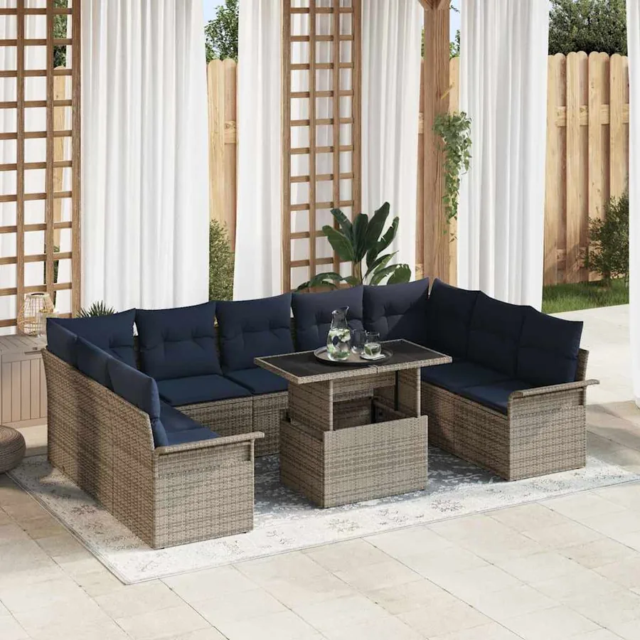 Ensemble de canapé de jardin 10 pcs Gris Poly Rattan