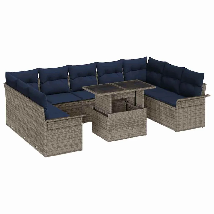 Ensemble de canapé de jardin 10 pcs Gris Poly Rattan - 2