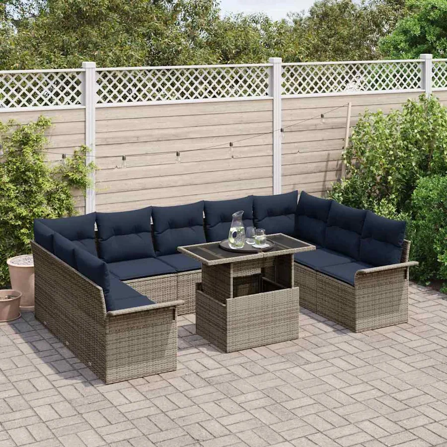 Ensemble de canapé de jardin 10 pcs Gris Poly Rattan - 3
